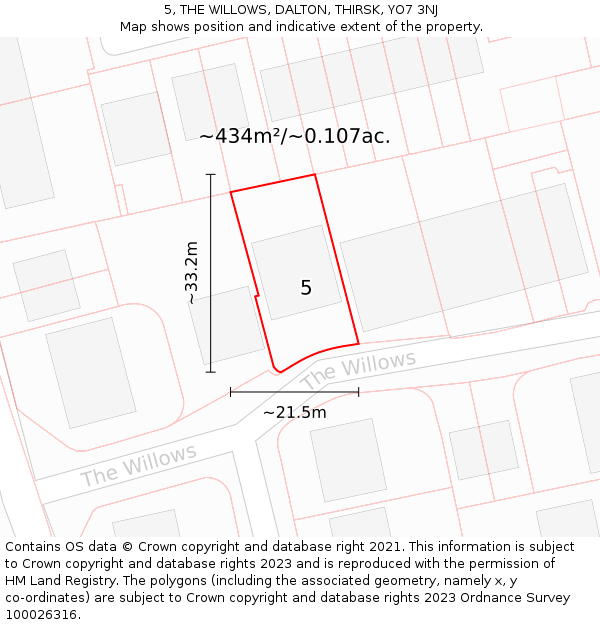 5, THE WILLOWS, DALTON, THIRSK, YO7 3NJ: Plot and title map