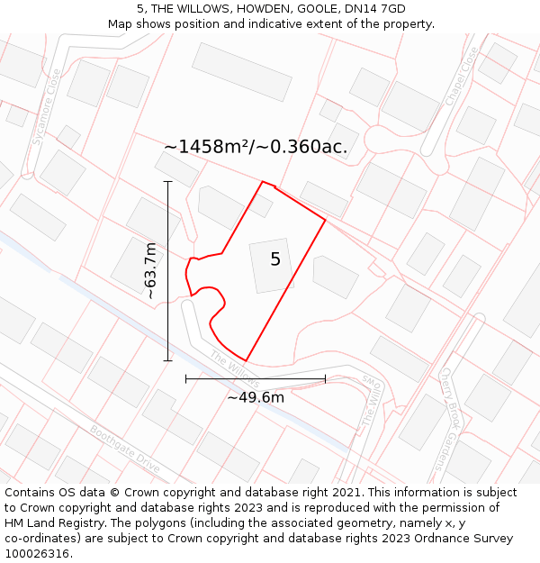 5, THE WILLOWS, HOWDEN, GOOLE, DN14 7GD: Plot and title map