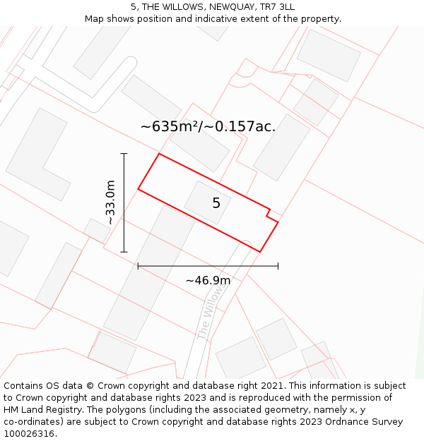 5, THE WILLOWS, NEWQUAY, TR7 3LL: Plot and title map