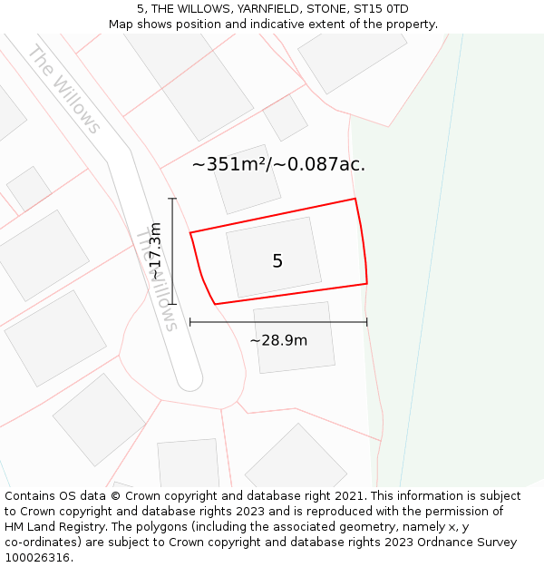 5, THE WILLOWS, YARNFIELD, STONE, ST15 0TD: Plot and title map