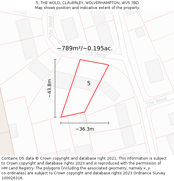 5, THE WOLD, CLAVERLEY, WOLVERHAMPTON, WV5 7BD: Plot and title map