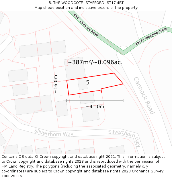 5, THE WOODCOTE, STAFFORD, ST17 4RT: Plot and title map