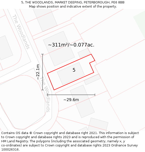 5, THE WOODLANDS, MARKET DEEPING, PETERBOROUGH, PE6 8BB: Plot and title map