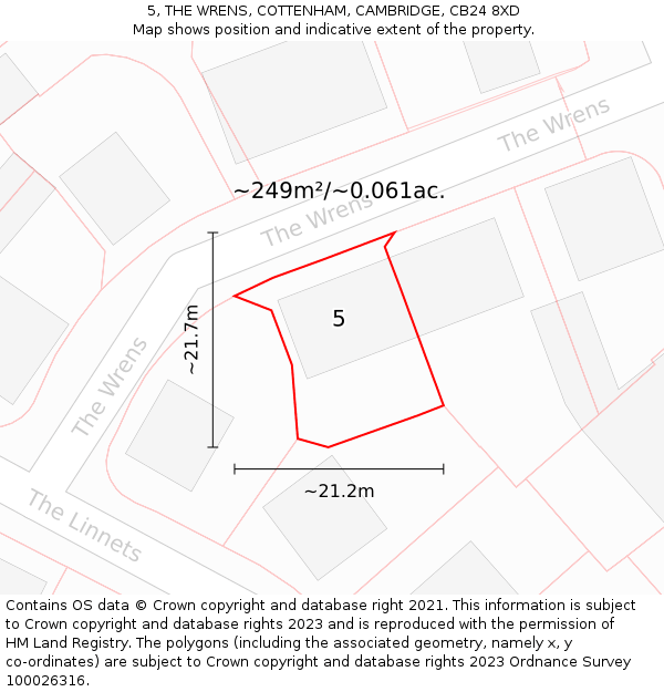 5, THE WRENS, COTTENHAM, CAMBRIDGE, CB24 8XD: Plot and title map