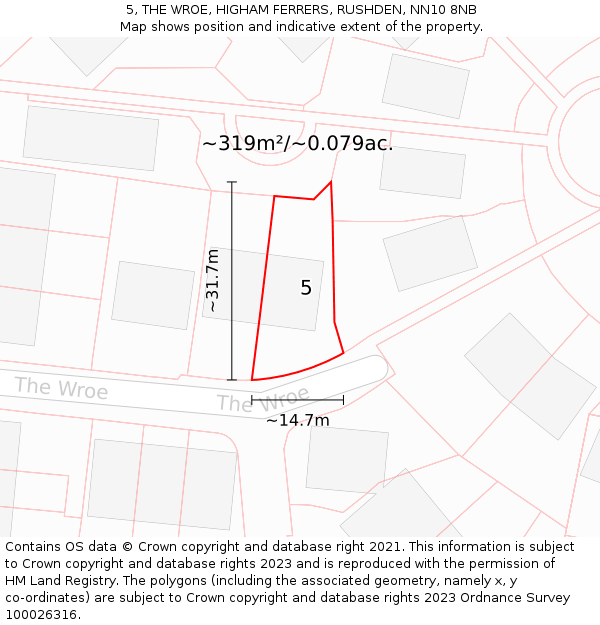 5, THE WROE, HIGHAM FERRERS, RUSHDEN, NN10 8NB: Plot and title map