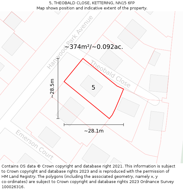 5, THEOBALD CLOSE, KETTERING, NN15 6FP: Plot and title map