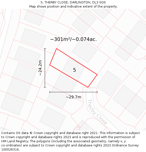 5, THERBY CLOSE, DARLINGTON, DL3 0GS: Plot and title map
