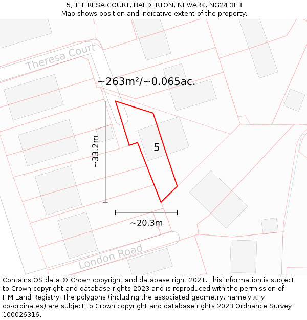 5, THERESA COURT, BALDERTON, NEWARK, NG24 3LB: Plot and title map