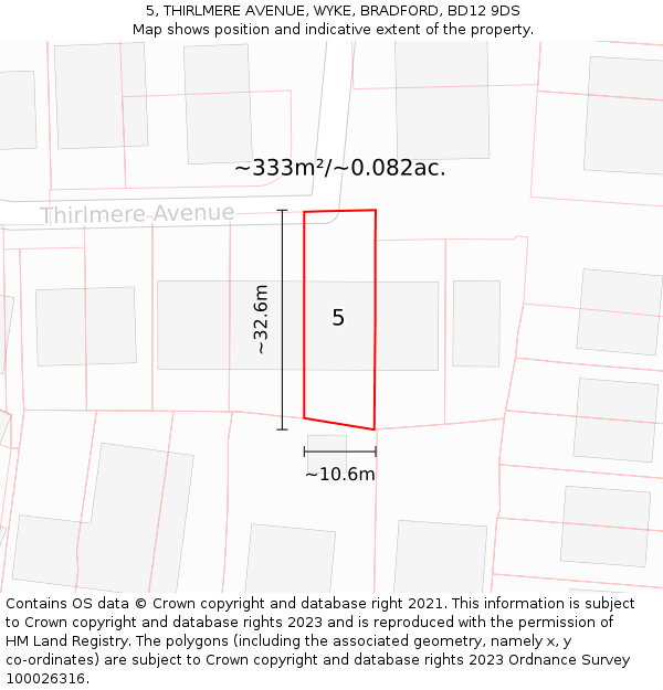 5, THIRLMERE AVENUE, WYKE, BRADFORD, BD12 9DS: Plot and title map