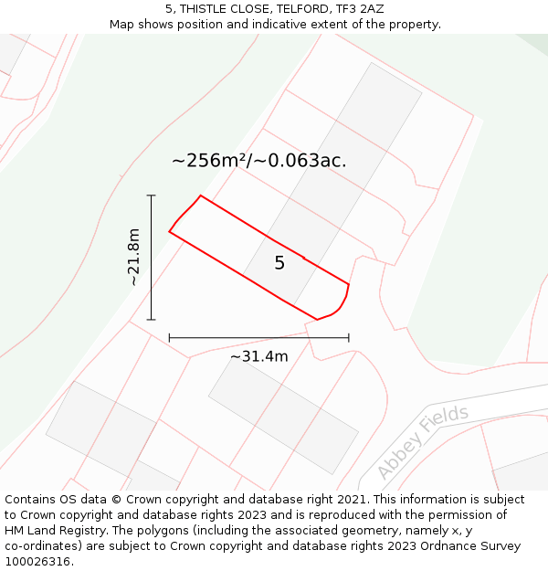 5, THISTLE CLOSE, TELFORD, TF3 2AZ: Plot and title map