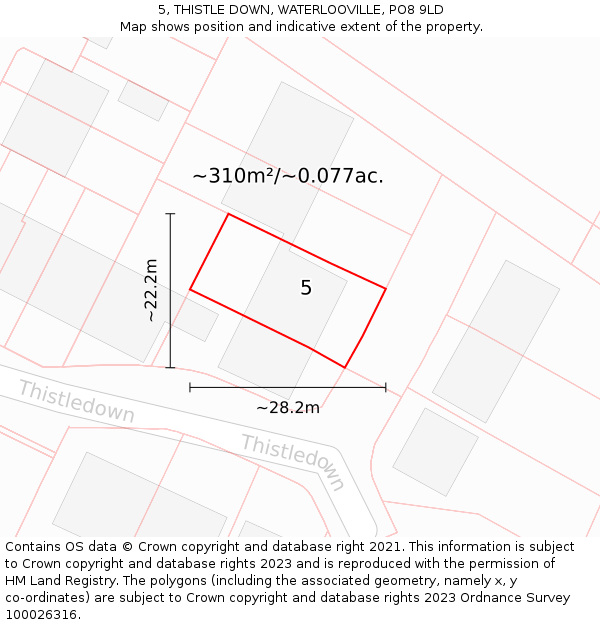 5, THISTLE DOWN, WATERLOOVILLE, PO8 9LD: Plot and title map