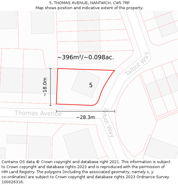 5, THOMAS AVENUE, NANTWICH, CW5 7RP: Plot and title map