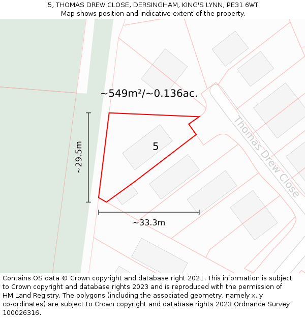 5, THOMAS DREW CLOSE, DERSINGHAM, KING'S LYNN, PE31 6WT: Plot and title map