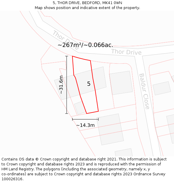 5, THOR DRIVE, BEDFORD, MK41 0WN: Plot and title map
