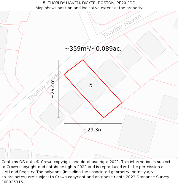 5, THORLBY HAVEN, BICKER, BOSTON, PE20 3DD: Plot and title map