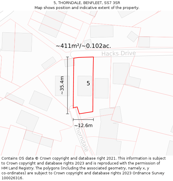 5, THORNDALE, BENFLEET, SS7 3SR: Plot and title map