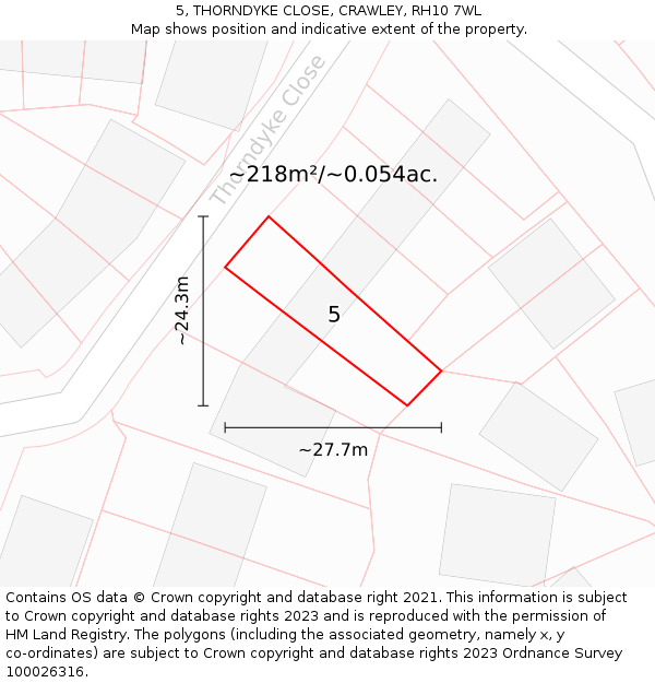 5, THORNDYKE CLOSE, CRAWLEY, RH10 7WL: Plot and title map