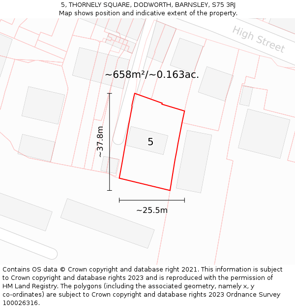 5, THORNELY SQUARE, DODWORTH, BARNSLEY, S75 3RJ: Plot and title map