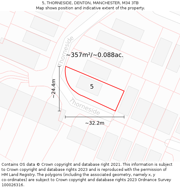 5, THORNESIDE, DENTON, MANCHESTER, M34 3TB: Plot and title map