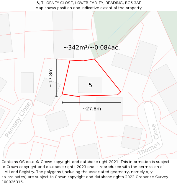 5, THORNEY CLOSE, LOWER EARLEY, READING, RG6 3AF: Plot and title map