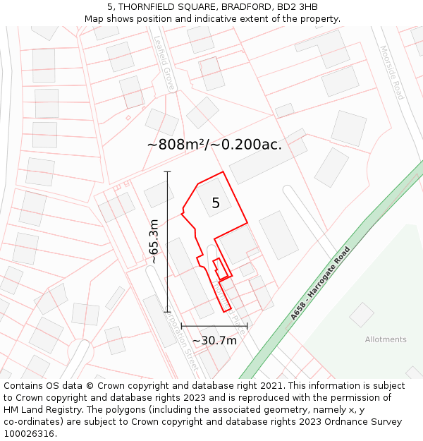 5, THORNFIELD SQUARE, BRADFORD, BD2 3HB: Plot and title map