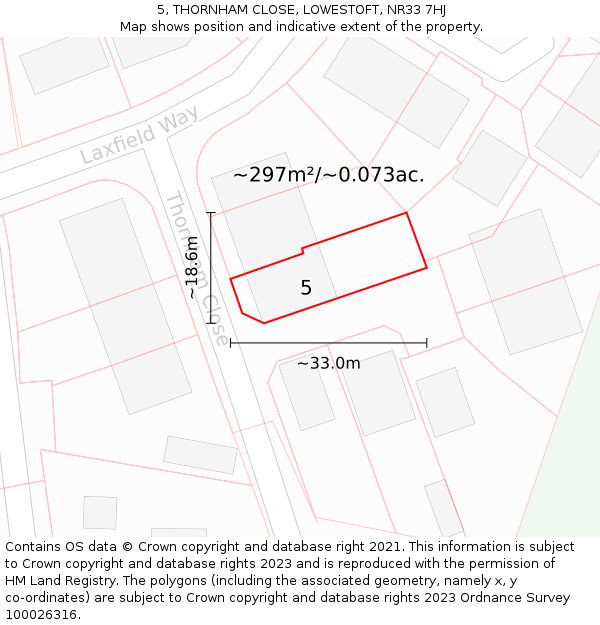 5, THORNHAM CLOSE, LOWESTOFT, NR33 7HJ: Plot and title map