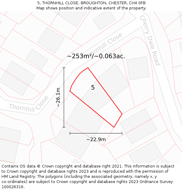 5, THORNHILL CLOSE, BROUGHTON, CHESTER, CH4 0FB: Plot and title map