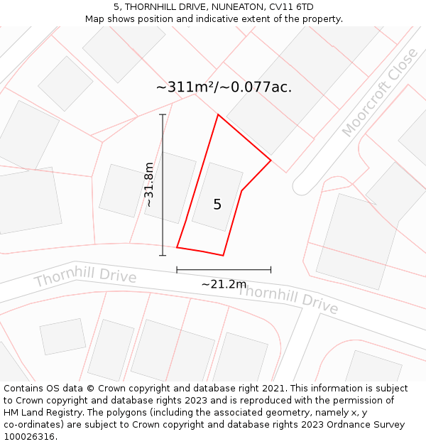 5, THORNHILL DRIVE, NUNEATON, CV11 6TD: Plot and title map