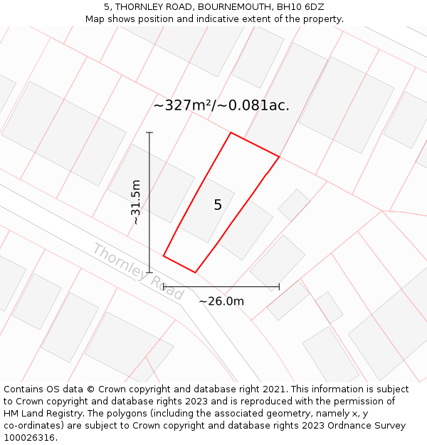 5, THORNLEY ROAD, BOURNEMOUTH, BH10 6DZ: Plot and title map