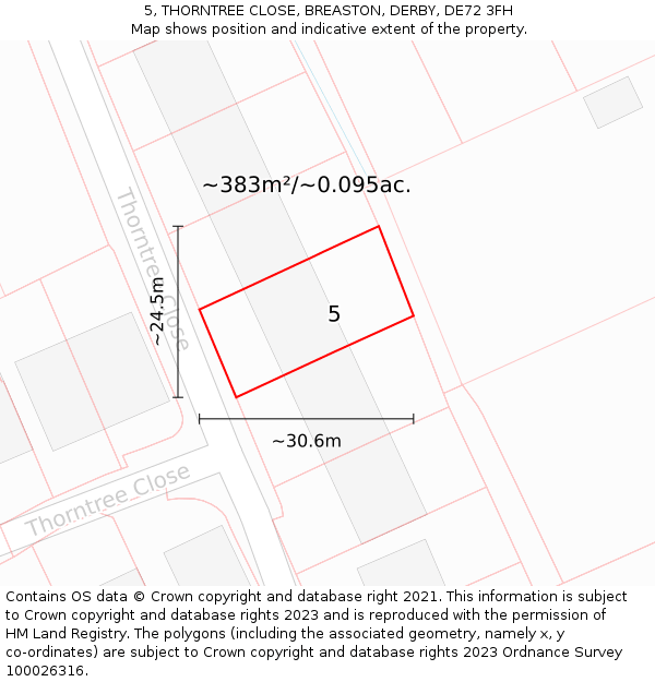 5, THORNTREE CLOSE, BREASTON, DERBY, DE72 3FH: Plot and title map