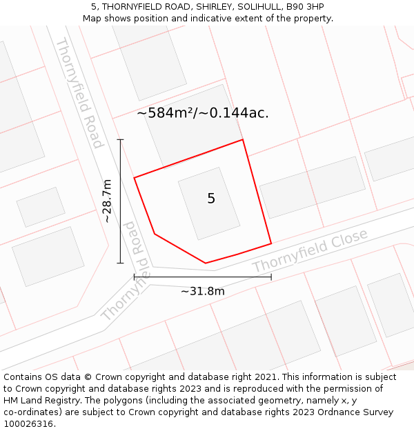 5, THORNYFIELD ROAD, SHIRLEY, SOLIHULL, B90 3HP: Plot and title map
