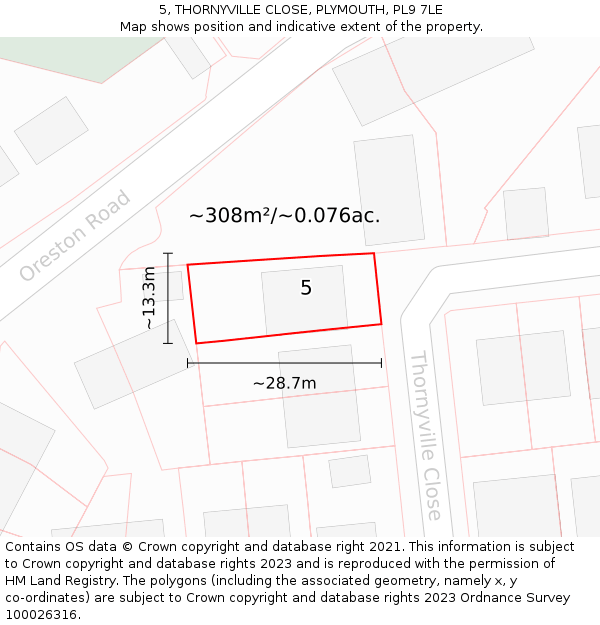 5, THORNYVILLE CLOSE, PLYMOUTH, PL9 7LE: Plot and title map