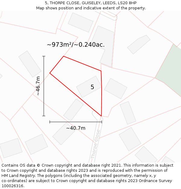 5, THORPE CLOSE, GUISELEY, LEEDS, LS20 8HP: Plot and title map