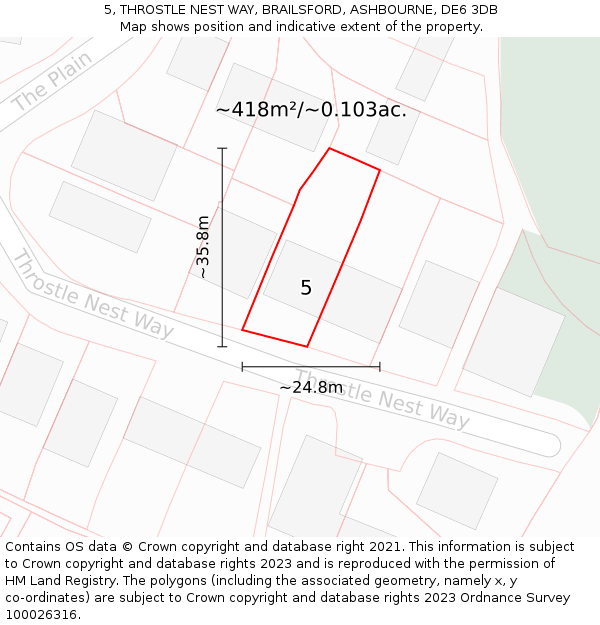 5, THROSTLE NEST WAY, BRAILSFORD, ASHBOURNE, DE6 3DB: Plot and title map
