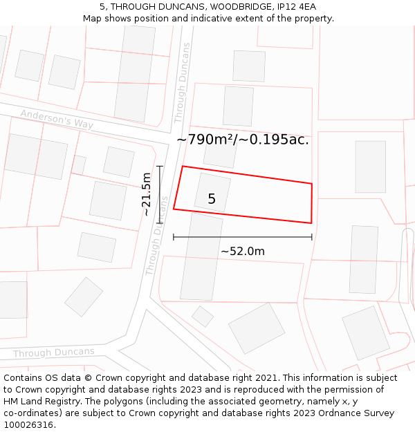 5, THROUGH DUNCANS, WOODBRIDGE, IP12 4EA: Plot and title map