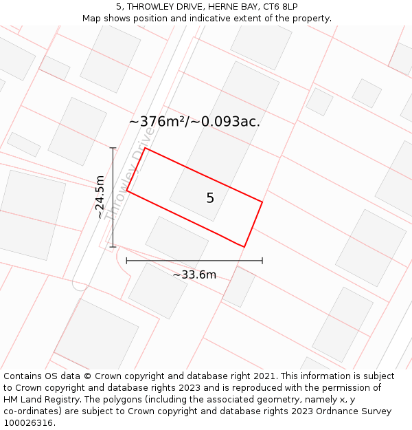 5, THROWLEY DRIVE, HERNE BAY, CT6 8LP: Plot and title map