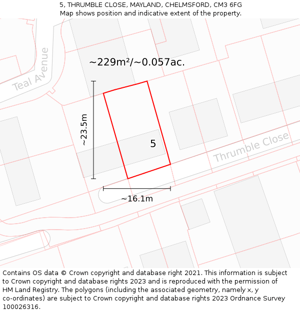 5, THRUMBLE CLOSE, MAYLAND, CHELMSFORD, CM3 6FG: Plot and title map