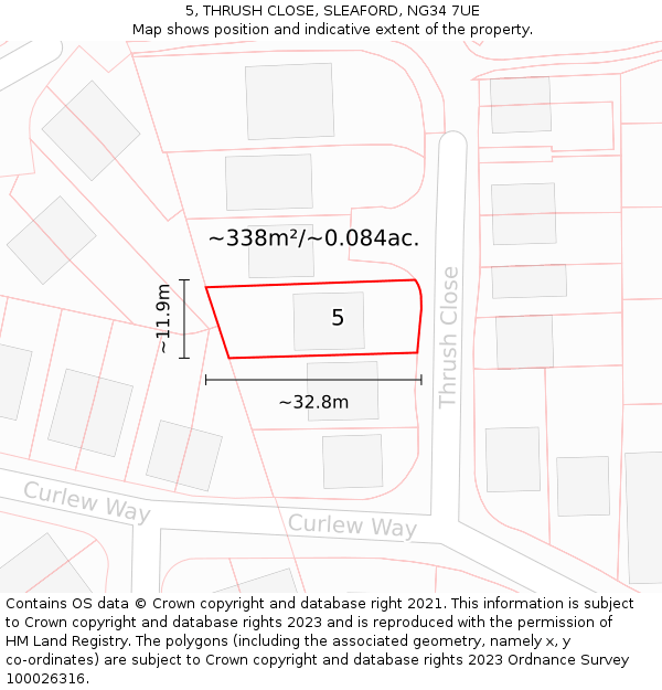 5, THRUSH CLOSE, SLEAFORD, NG34 7UE: Plot and title map