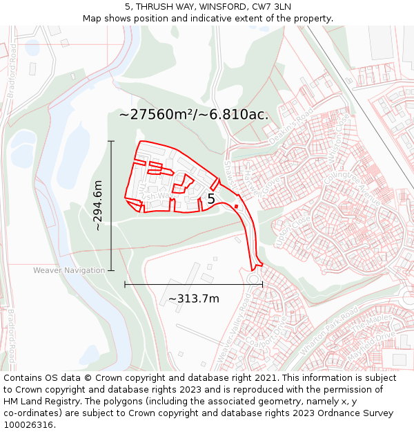 5, THRUSH WAY, WINSFORD, CW7 3LN: Plot and title map