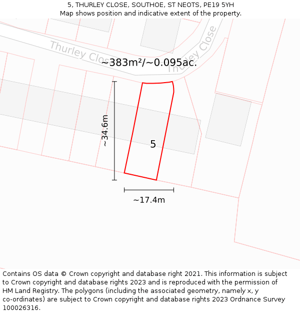 5, THURLEY CLOSE, SOUTHOE, ST NEOTS, PE19 5YH: Plot and title map