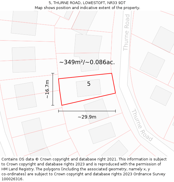 5, THURNE ROAD, LOWESTOFT, NR33 9DT: Plot and title map