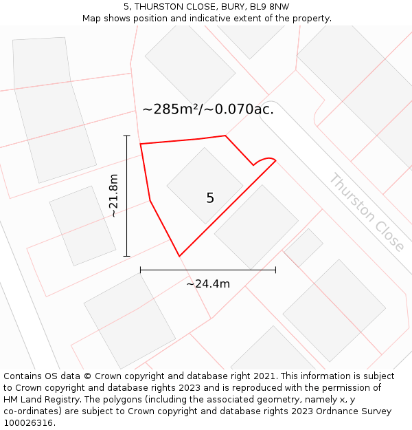 5, THURSTON CLOSE, BURY, BL9 8NW: Plot and title map