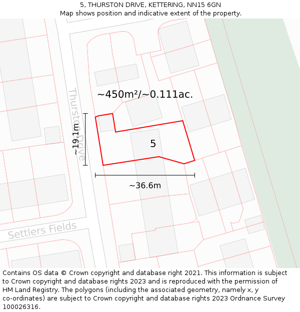 5, THURSTON DRIVE, KETTERING, NN15 6GN: Plot and title map