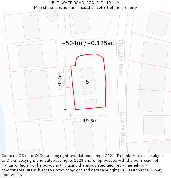 5, THWAITE ROAD, POOLE, BH12 1HY: Plot and title map