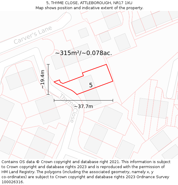 5, THYME CLOSE, ATTLEBOROUGH, NR17 1XU: Plot and title map