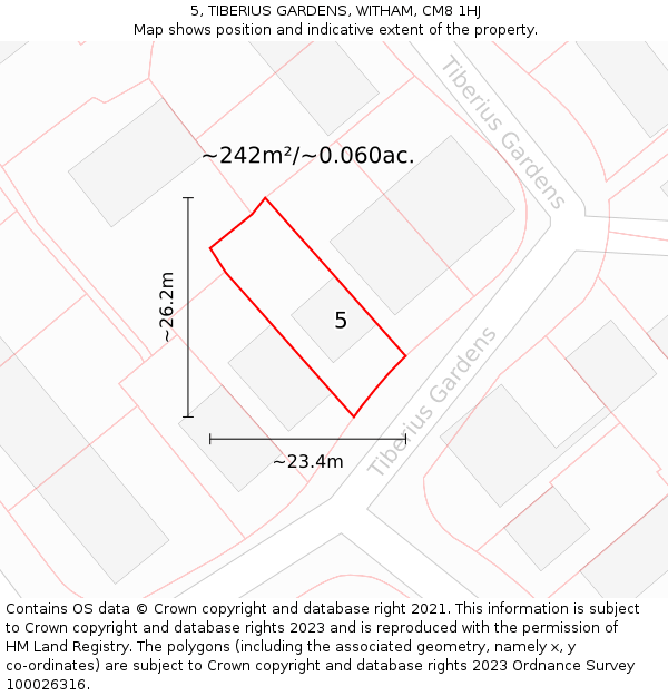 5, TIBERIUS GARDENS, WITHAM, CM8 1HJ: Plot and title map