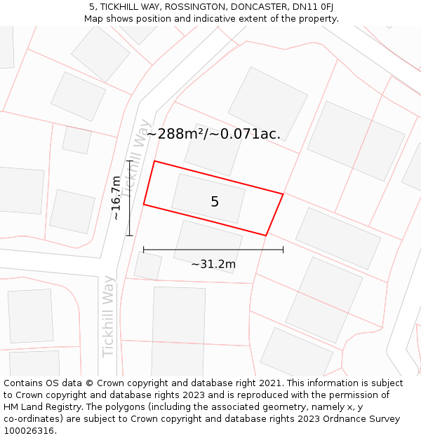 5, TICKHILL WAY, ROSSINGTON, DONCASTER, DN11 0FJ: Plot and title map