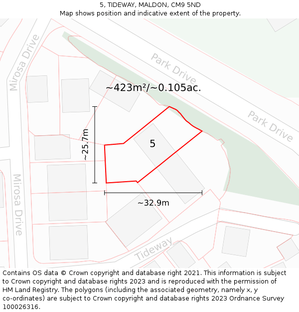 5, TIDEWAY, MALDON, CM9 5ND: Plot and title map