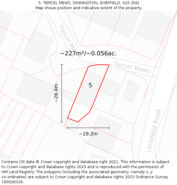 5, TIERCEL MEWS, DINNINGTON, SHEFFIELD, S25 2ND: Plot and title map