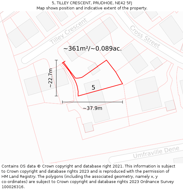 5, TILLEY CRESCENT, PRUDHOE, NE42 5FJ: Plot and title map